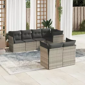    7 részes világosszürke polyrattan kerti ülőgarnitúra párnákkal