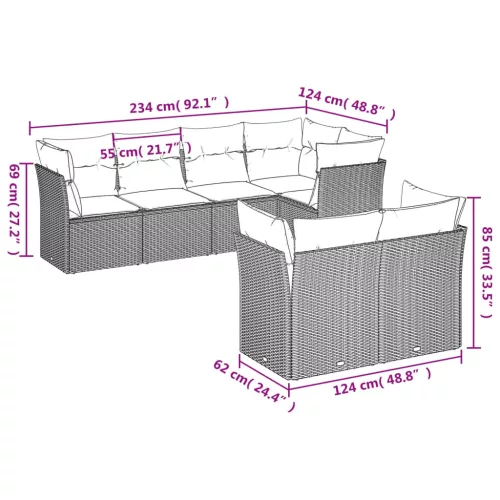  7 részes világosszürke polyrattan kerti ülőgarnitúra párnákkal