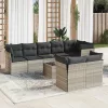  9 részes világosszürke polyrattan kerti ülőgarnitúra párnával