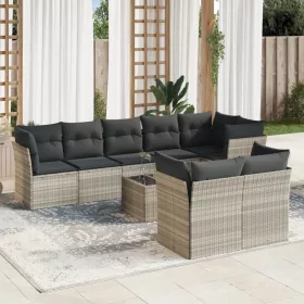    9 részes világosszürke polyrattan kerti ülőgarnitúra párnával
