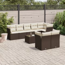    9 részes barna polyrattan kerti ülőgarnitúra párnákkal