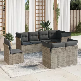    8 részes szürke polyrattan kerti ülőgarnitúra párnákkal