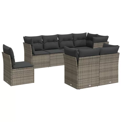  8 részes szürke polyrattan kerti ülőgarnitúra párnákkal