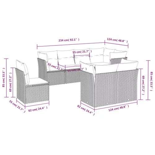  8 részes szürke polyrattan kerti ülőgarnitúra párnákkal
