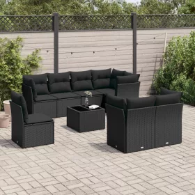    9 részes fekete polyrattan kerti ülőgarnitúra párnákkal