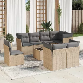    9 részes bézs polyrattan kerti ülőgarnitúra párnákkal