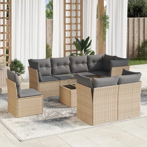  9 részes bézs polyrattan kerti ülőgarnitúra párnákkal