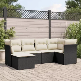    6 részes fekete polyrattan kerti ülőgarnitúra párnákkal