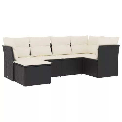  6 részes fekete polyrattan kerti ülőgarnitúra párnákkal