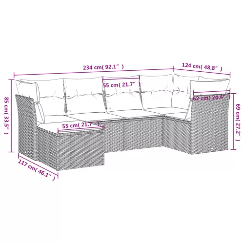  6 részes fekete polyrattan kerti ülőgarnitúra párnákkal