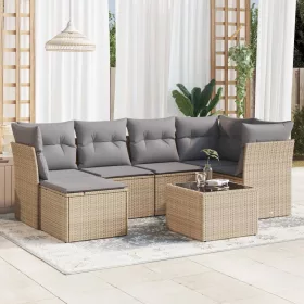    7 részes bézs polyrattan kerti ülőgarnitúra párnákkal