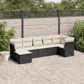    7 részes fekete polyrattan kerti ülőgarnitúra párnával