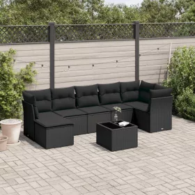    8 részes fekete polyrattan kerti ülőgarnitúra párnákkal