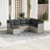  7 részes világosszürke polyrattan kerti ülőgarnitúra párnákkal