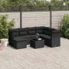  8 részes fekete polyrattan kerti ülőgarnitúra párnákkal