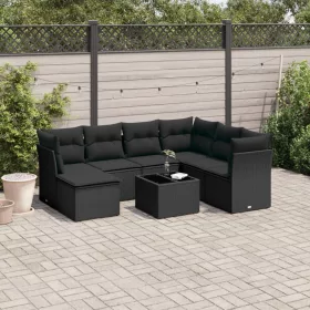    8 részes fekete polyrattan kerti ülőgarnitúra párnákkal