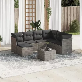    8 részes szürke polyrattan kerti ülőgarnitúra párnákkal
