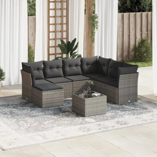  8 részes szürke polyrattan kerti ülőgarnitúra párnákkal
