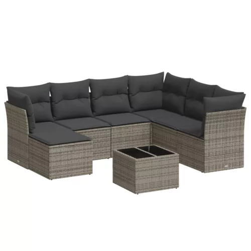  8 részes szürke polyrattan kerti ülőgarnitúra párnákkal
