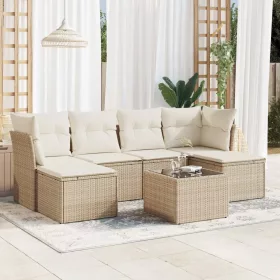    7 részes bézs polyrattan kerti ülőgarnitúra párnákkal