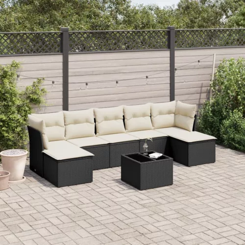  8 részes fekete polyrattan kerti ülőgarnitúra párnákkal