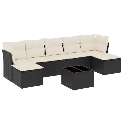  8 részes fekete polyrattan kerti ülőgarnitúra párnákkal