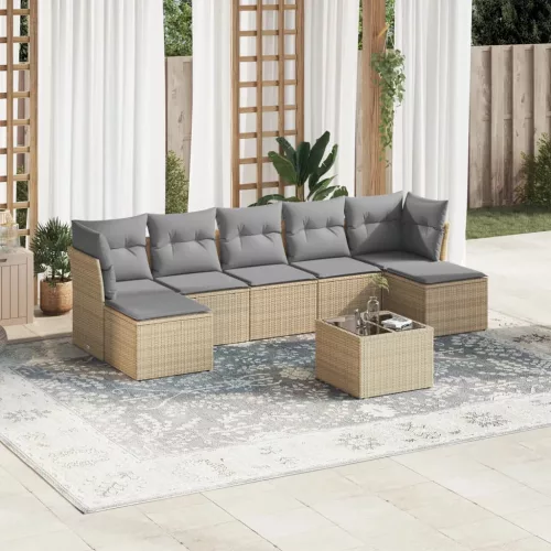  8 részes bézs polyrattan kerti ülőgarnitúra párnával