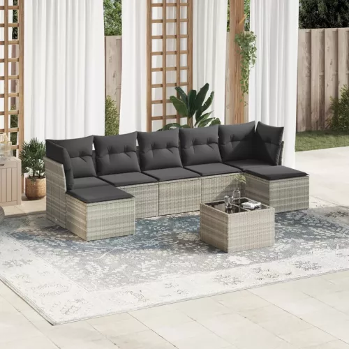  8 részes világosszürke polyrattan kerti ülőgarnitúra párnával