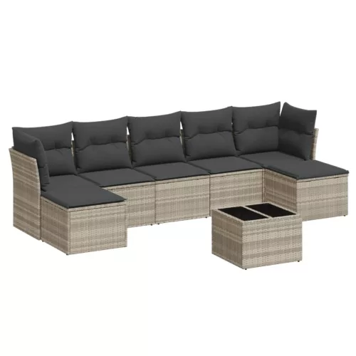 8 részes világosszürke polyrattan kerti ülőgarnitúra párnával