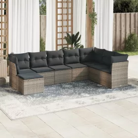   8 részes szürke polyrattan kerti ülőgarnitúra párnákkal