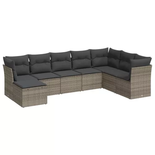  8 részes szürke polyrattan kerti ülőgarnitúra párnákkal