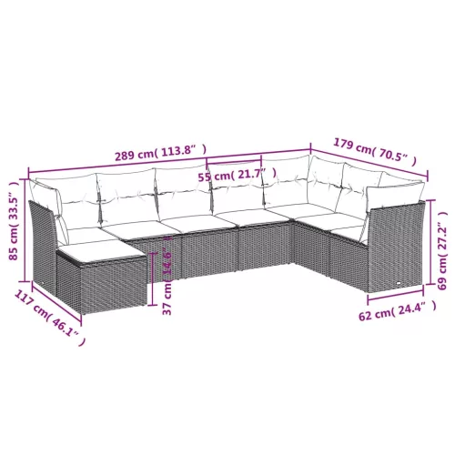  8 részes szürke polyrattan kerti ülőgarnitúra párnákkal