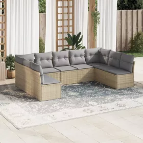    9 részes bézs polyrattan kerti ülőgarnitúra párnákkal
