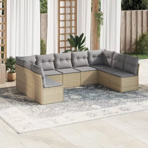  9 részes bézs polyrattan kerti ülőgarnitúra párnákkal