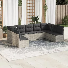    9 részes világosszürke polyrattan kerti ülőgarnitúra párnával