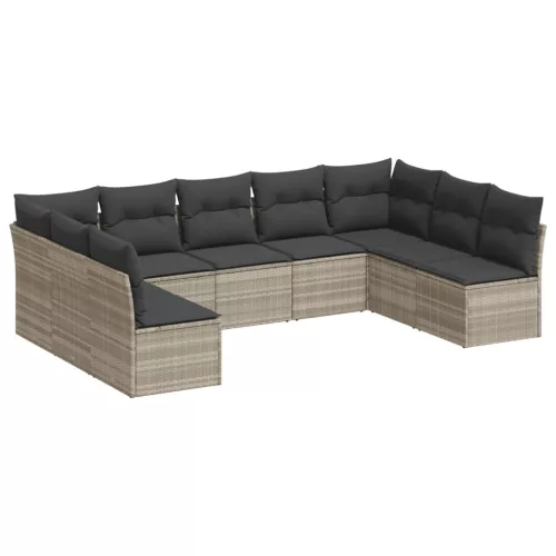  9 részes világosszürke polyrattan kerti ülőgarnitúra párnával