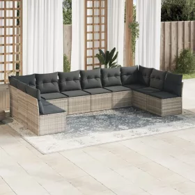    10 részes világosszürke polyrattan kerti ülőgarnitúra párnákkal