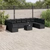  11 részes fekete polyrattan kerti ülőgarnitúra párnákkal