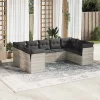  9 részes világosszürke polyrattan kerti ülőgarnitúra párnával