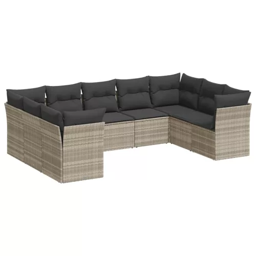  9 részes világosszürke polyrattan kerti ülőgarnitúra párnával