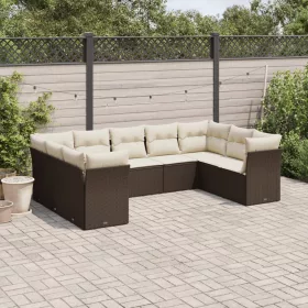    9 részes barna polyrattan kerti ülőgarnitúra párnákkal