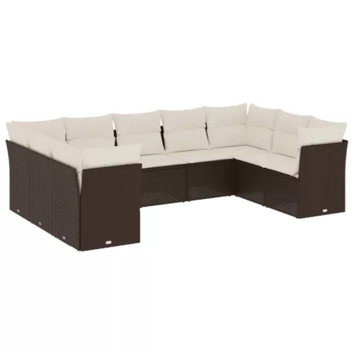  9 részes barna polyrattan kerti ülőgarnitúra párnákkal