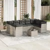  10 részes világosszürke polyrattan kerti ülőgarnitúra párnákkal