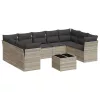  10 részes világosszürke polyrattan kerti ülőgarnitúra párnákkal
