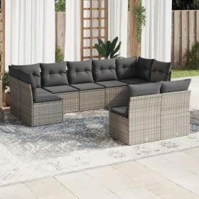    9 részes szürke polyrattan kerti ülőgarnitúra párnákkal
