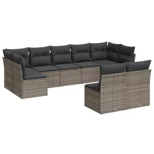  9 részes szürke polyrattan kerti ülőgarnitúra párnákkal