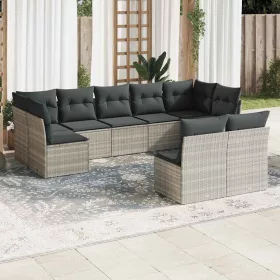    9 részes világosszürke polyrattan kerti ülőgarnitúra párnával