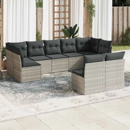 9 részes világosszürke polyrattan kerti ülőgarnitúra párnával