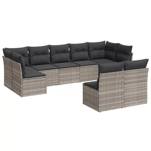  9 részes világosszürke polyrattan kerti ülőgarnitúra párnával