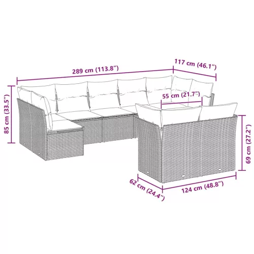  9 részes világosszürke polyrattan kerti ülőgarnitúra párnával